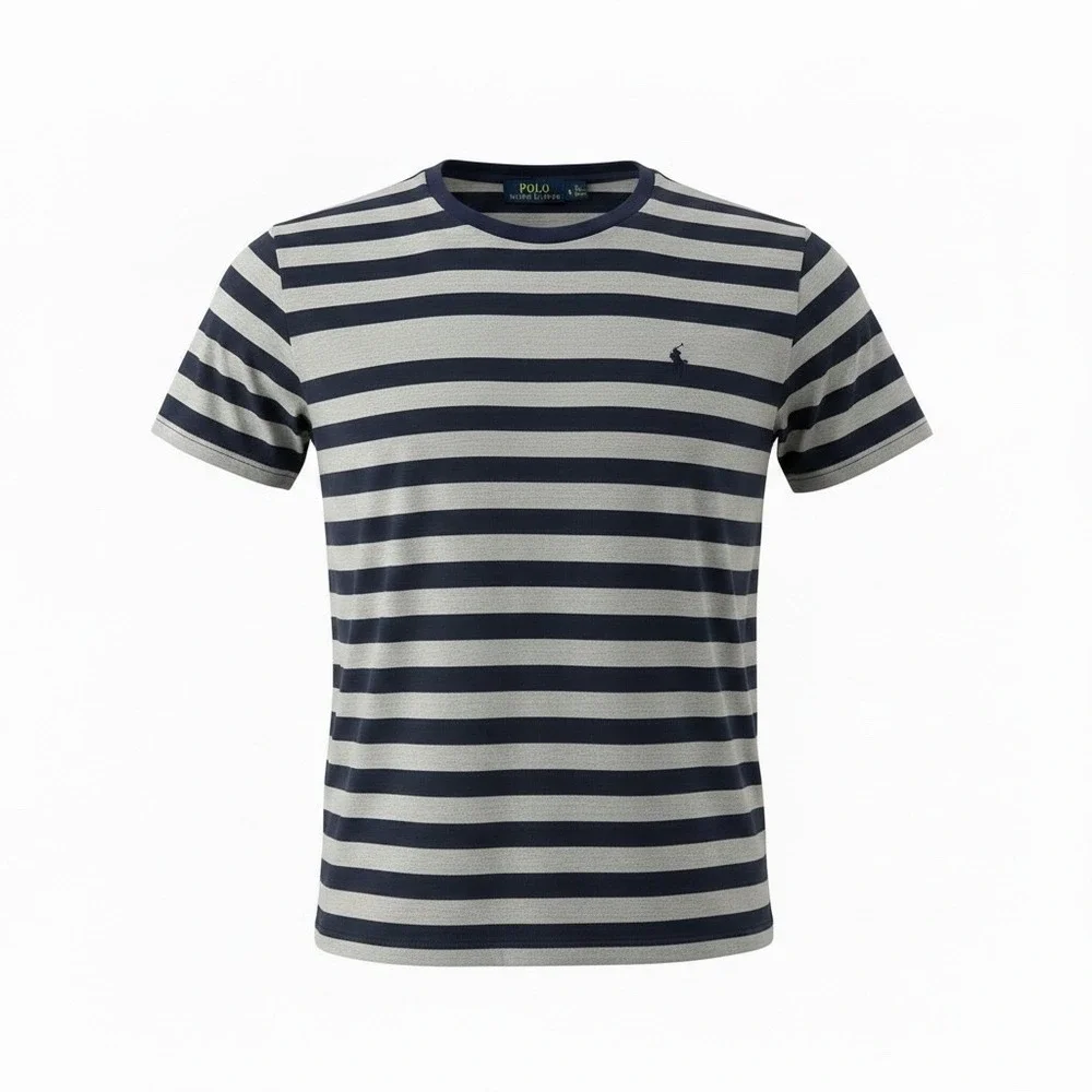 Polo Ralph Lauren Mens‎ XL Custom Slim Fit Striped T-Shirt Navy Grey Cotton Tee